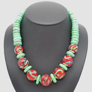 Turquoise Bubbles Series necklace - hollow beads with turquoise spacers #1586